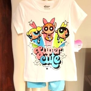 New Girls POWERPUFF GIRLS 2PC PAJAMAS Super Cute White and Blue Pajama Set